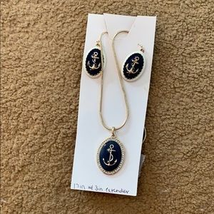 Gold & Navy anchor necklace and earring set.
